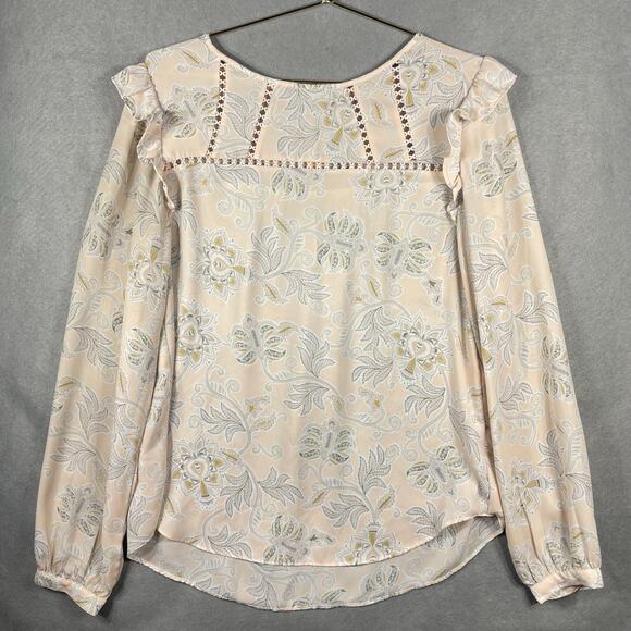 LOFT Tops - Loft Womens Floral Paisley Print Long Sleeve Semi Sheer Blouse Top Size Small